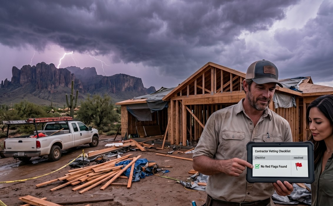 The Arizona Roofer with 40 years of roofing experience, reviewing a residential roof inspection in Scottsdale