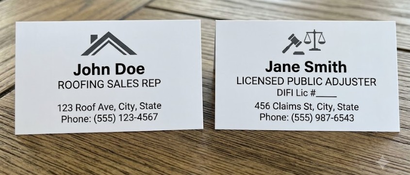 Comparison of a roofing sales rep and a licensed independent public adjuster in Arizona